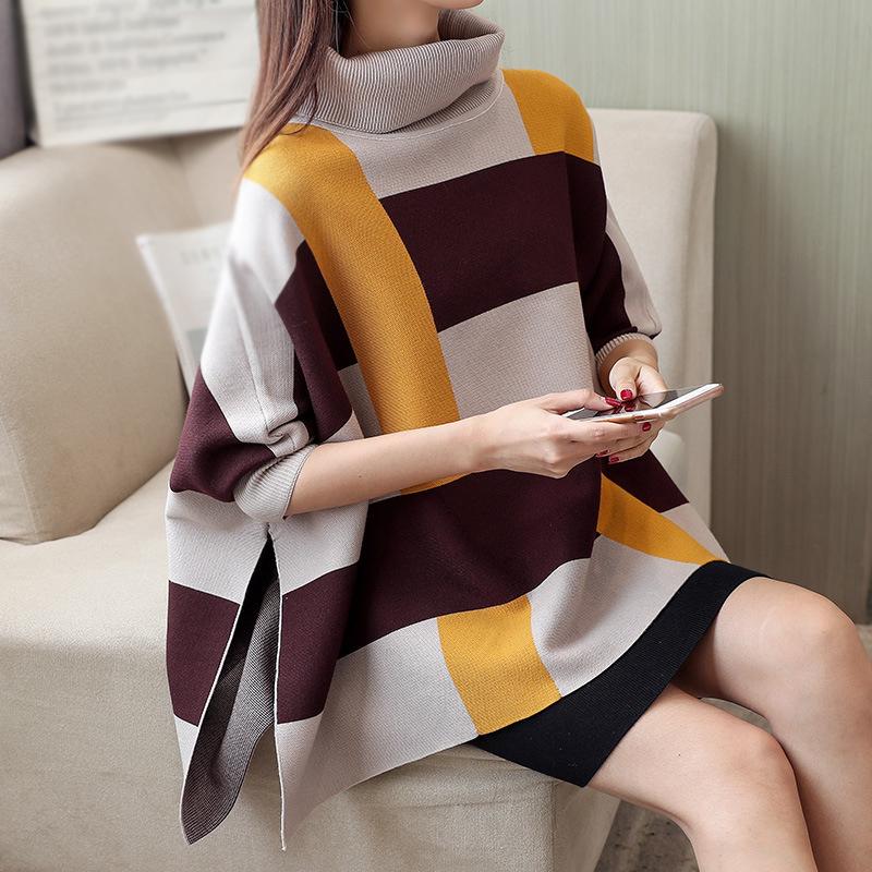 Plaid Striped Women's Sweater Cape