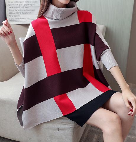 Plaid Striped Women's Sweater Cape