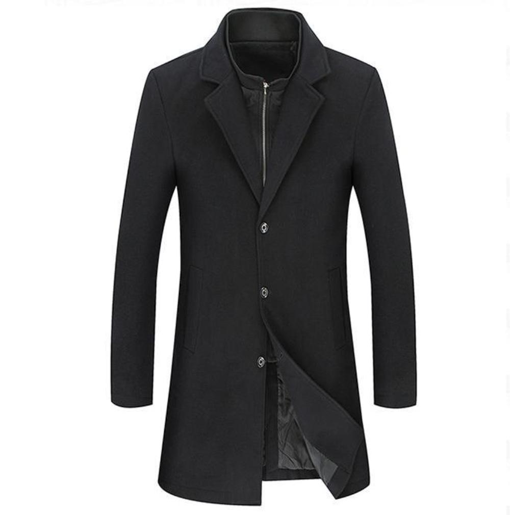 Mens Brown Classic Mid Length Wool Blend Coat with Dual Collar