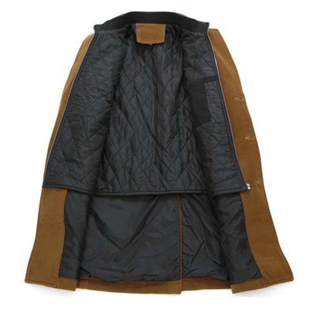 Mens Brown Classic Mid Length Wool Blend Coat with Dual Collar