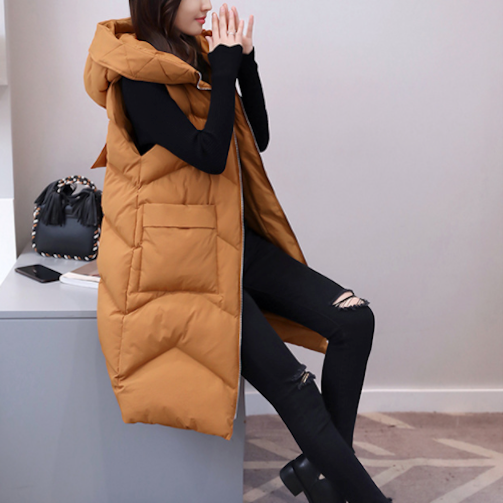 Long Quilted Women's Vest with Hood