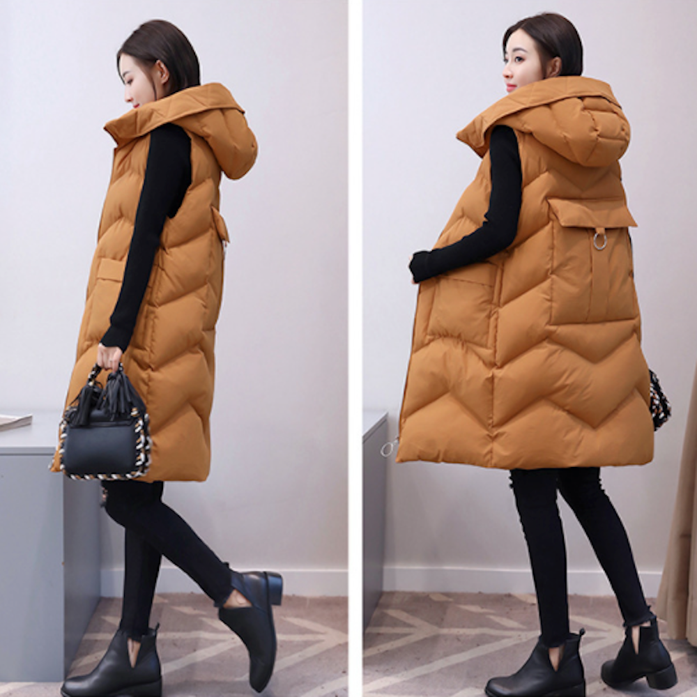 Long Quilted Women's Vest with Hood