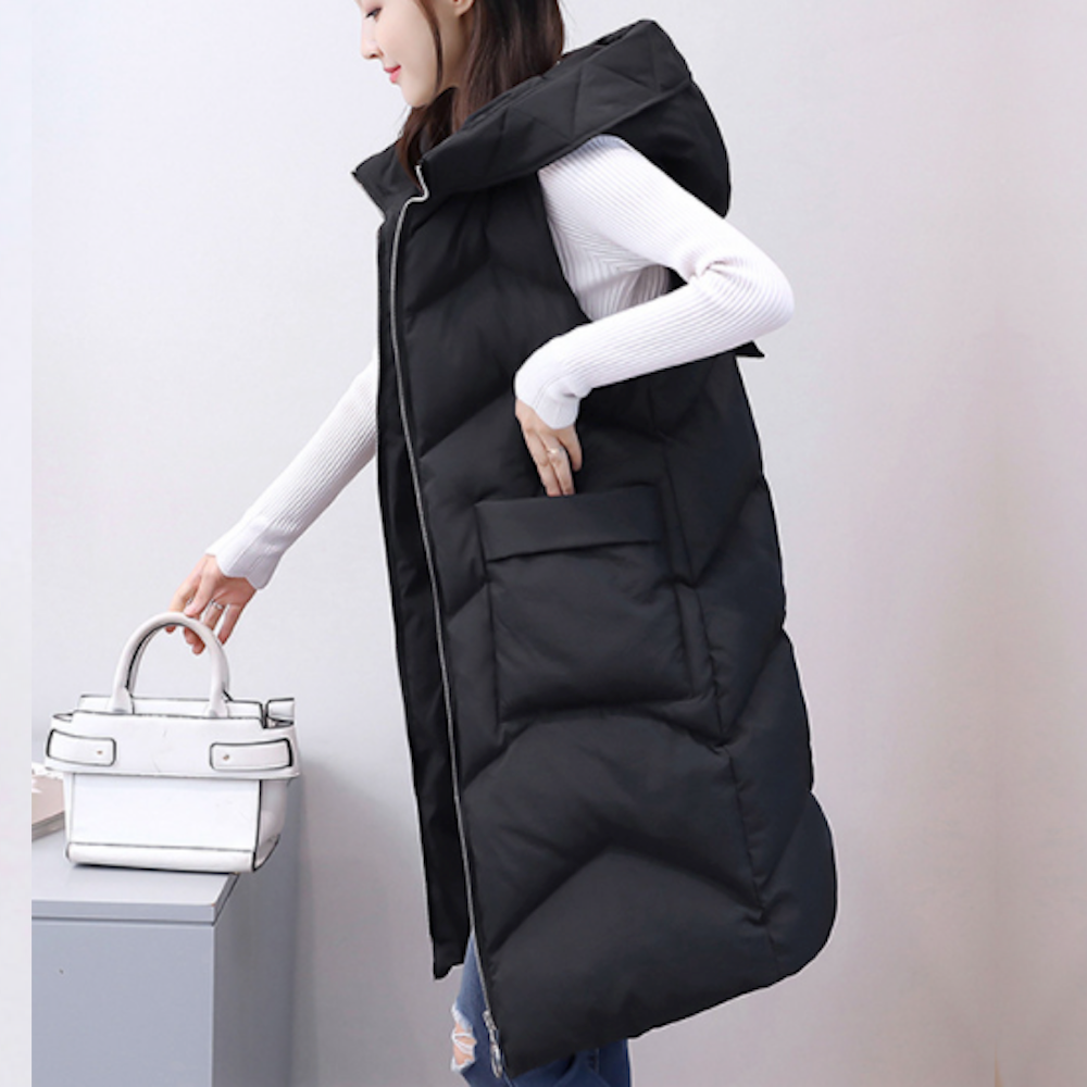 Long Quilted Women's Vest with Hood
