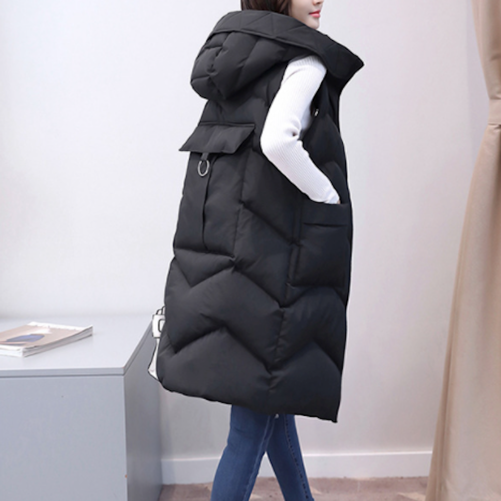 Long Quilted Women's Vest with Hood