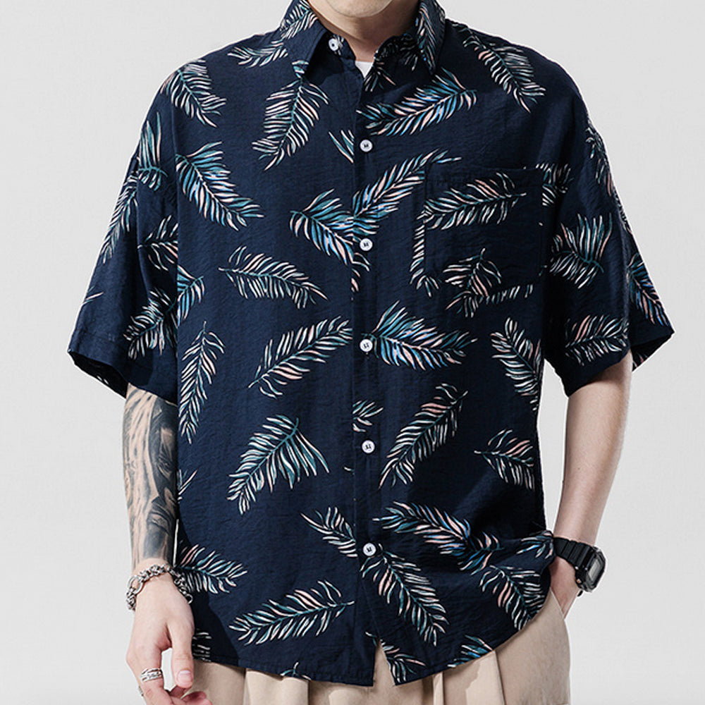 Oversized Navy Floral Hawaiian Shirt for Men