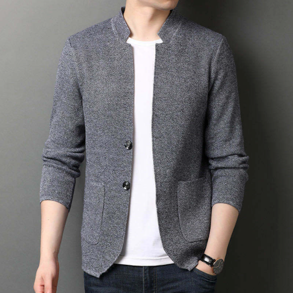 Knit Blazer Cardigan for Men with a Stylish Stand Collar