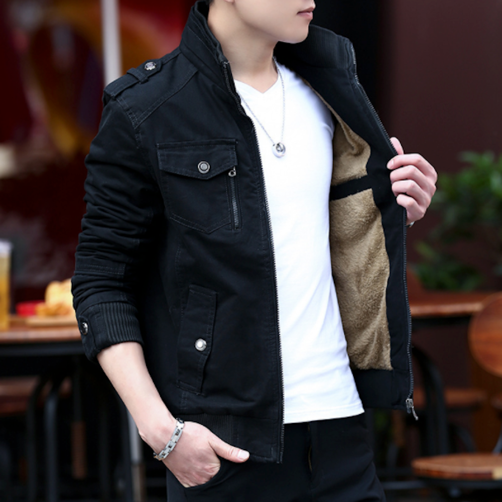 Faux Fur-Lined Military-Inspired Men's Jacket