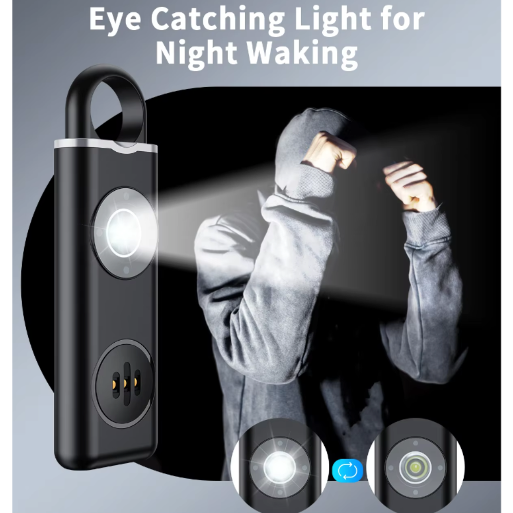 Personal Safety Keychain with Rechargeable Alarm and Flashlight