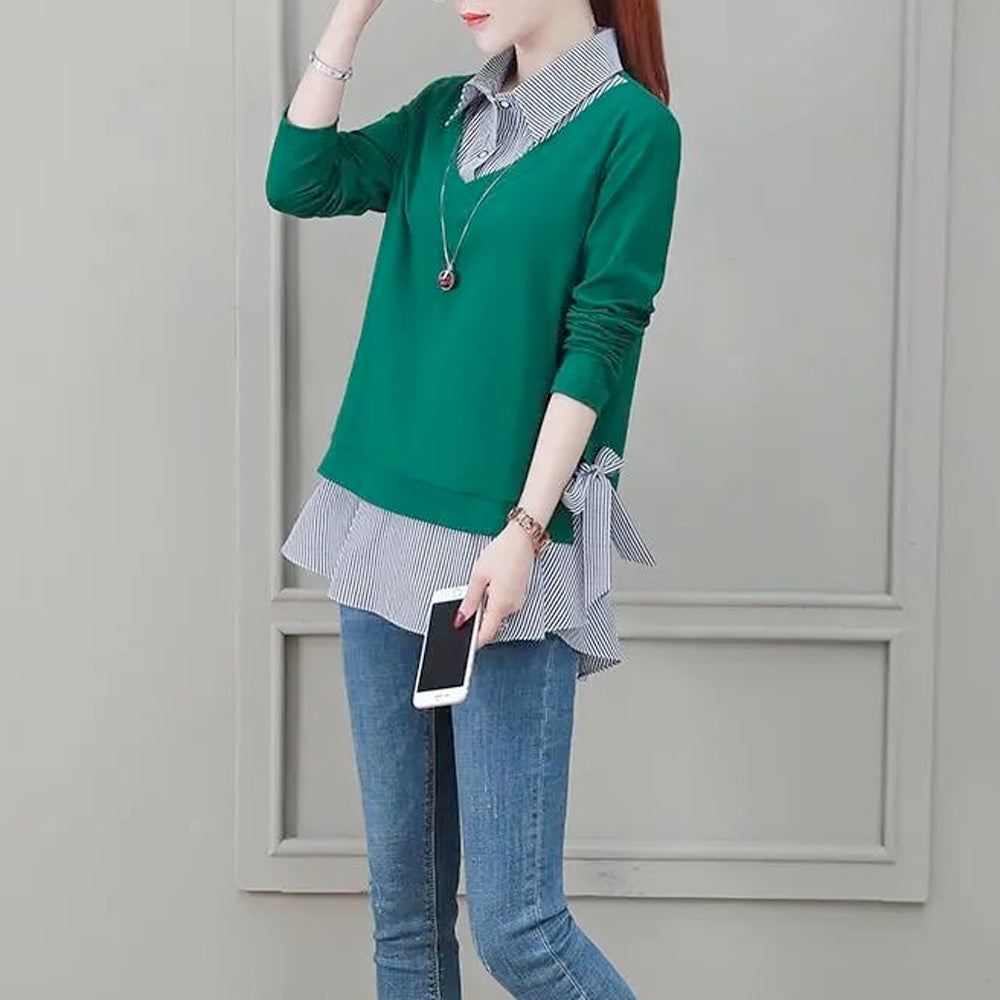 Double Layer Bow-Trimmed Women's Faux Shirt