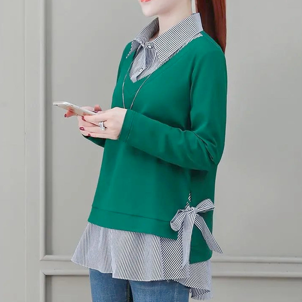 Double Layer Bow-Trimmed Women's Faux Shirt