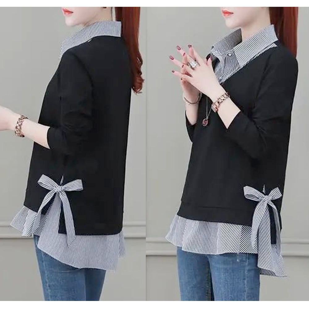 Double Layer Bow-Trimmed Women's Faux Shirt