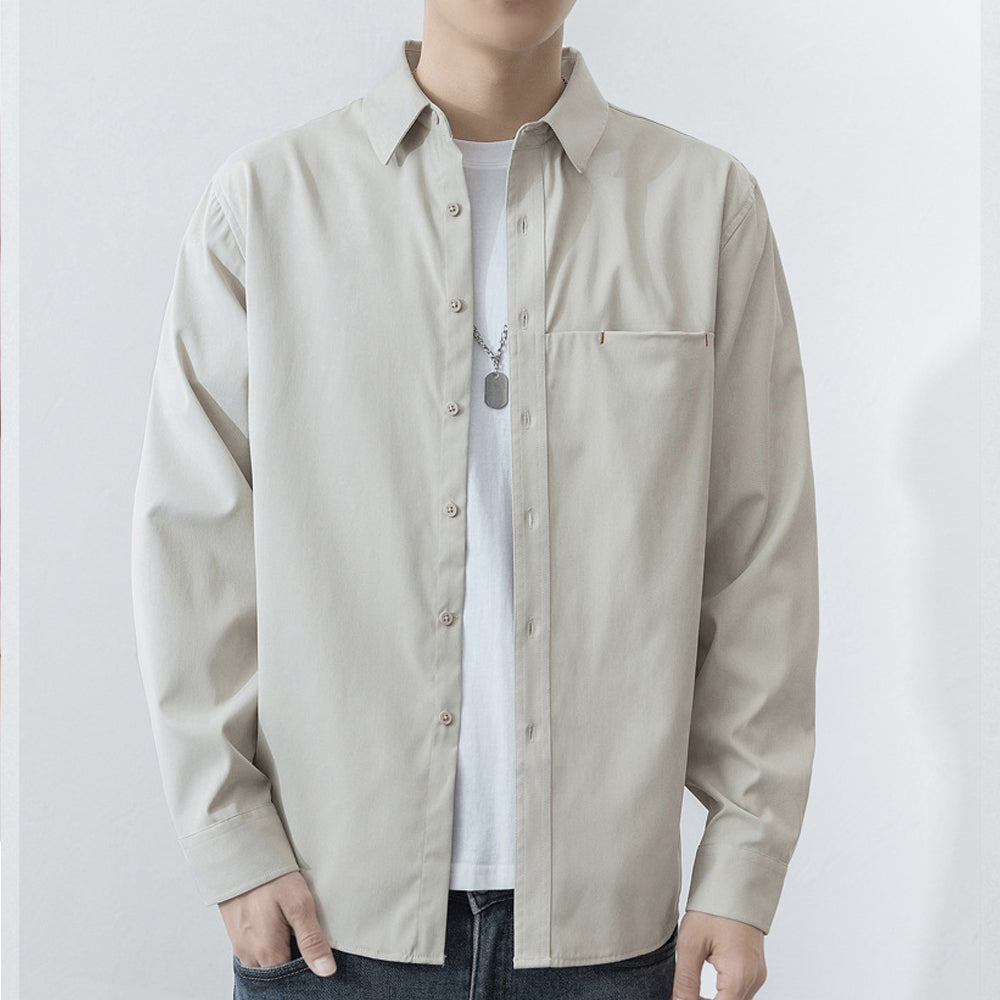 Casual Men's Shirt with Red Stitching