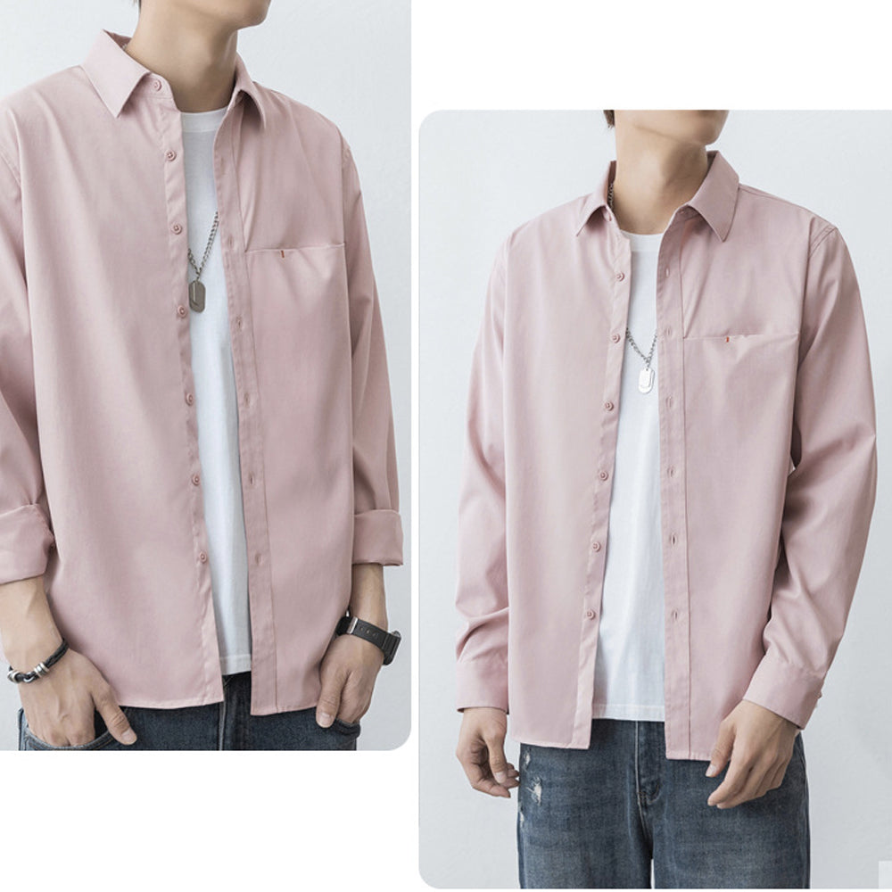 Casual Men's Shirt with Red Stitching