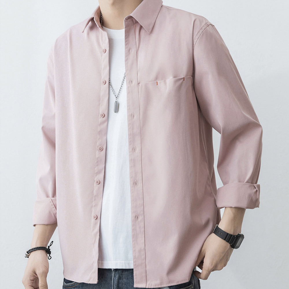 Casual Men's Shirt with Red Stitching