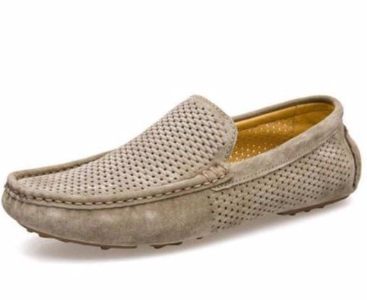 Breathable Slip On Leather Loafers for Men - Casual and Stylish: light beige, tan slip-on loafer shoe, casual style