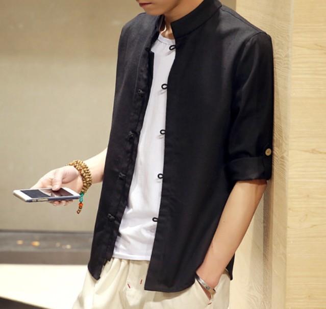 Quarter Sleeve Men's Shirt with Stand Collar: A Clear Definition of Style