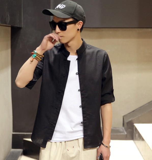 Quarter Sleeve Men's Shirt with Stand Collar: A Clear Definition of Style