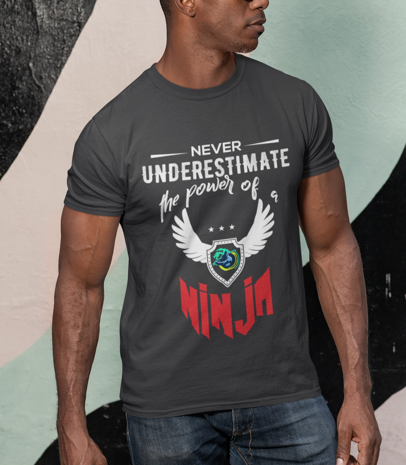 Short Sleeve T-Shirt with Red Ninja Emblem