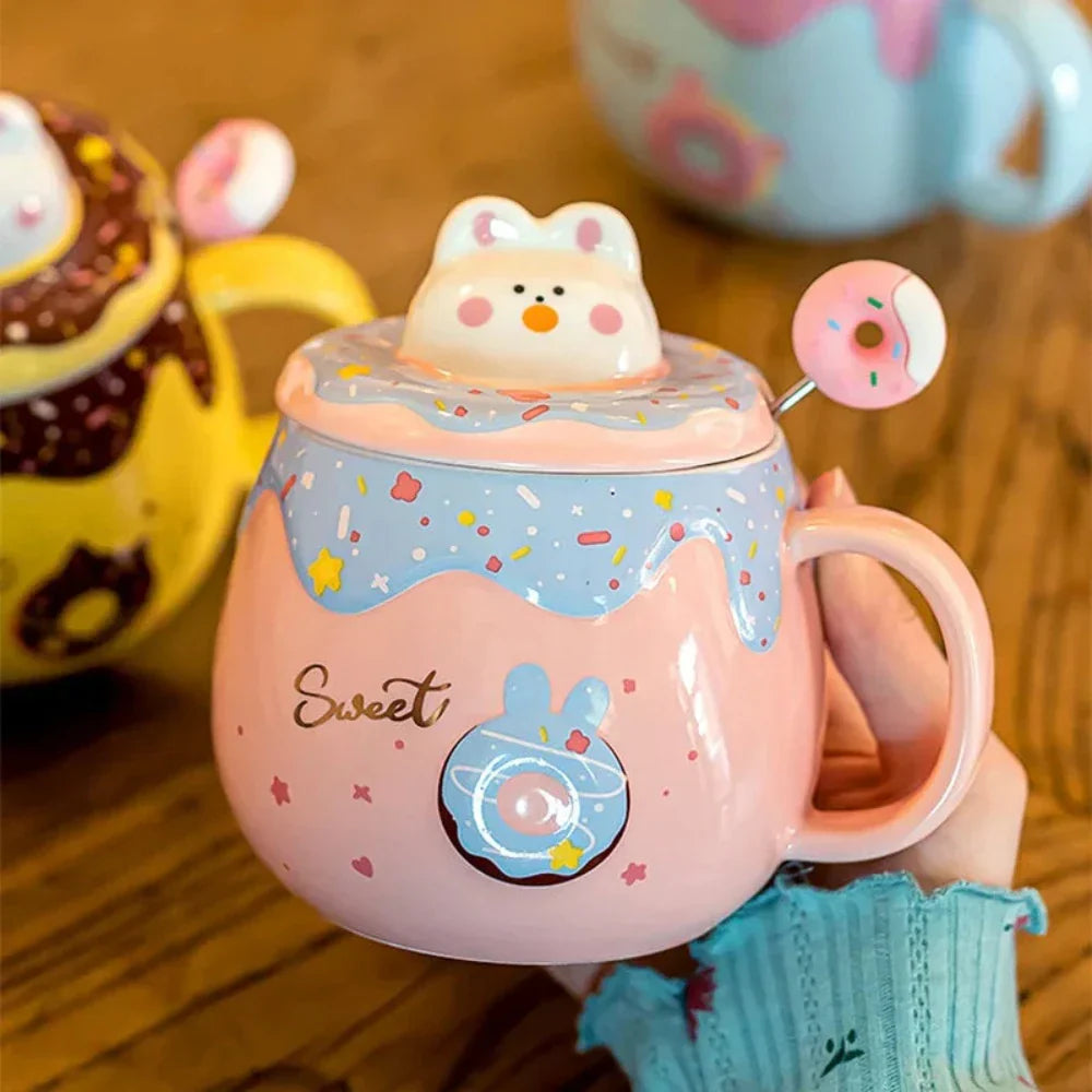 Kitten Theme Donut Cartoon Mug with Cover