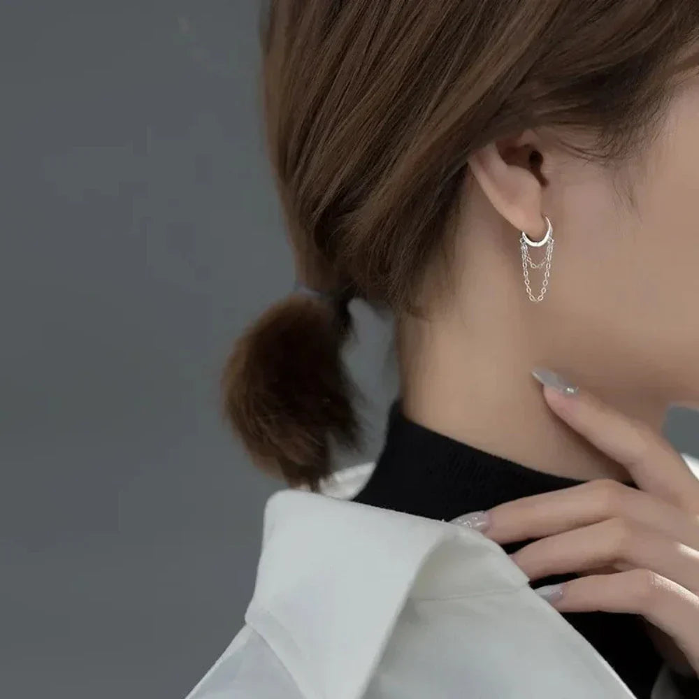 Fashion Earrings with Dual Hoops and Tassels