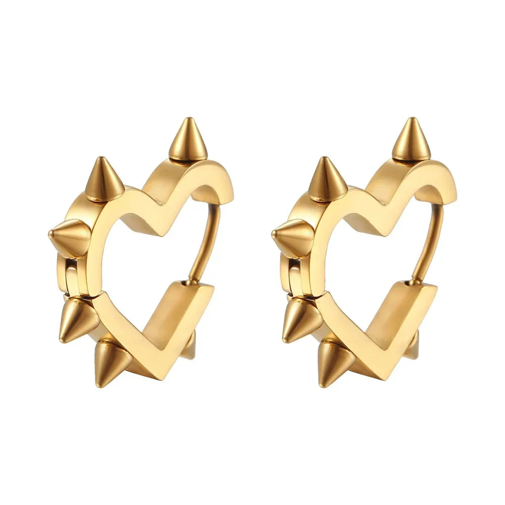 Spike-embellished Heart-Shaped Hoop Earrings