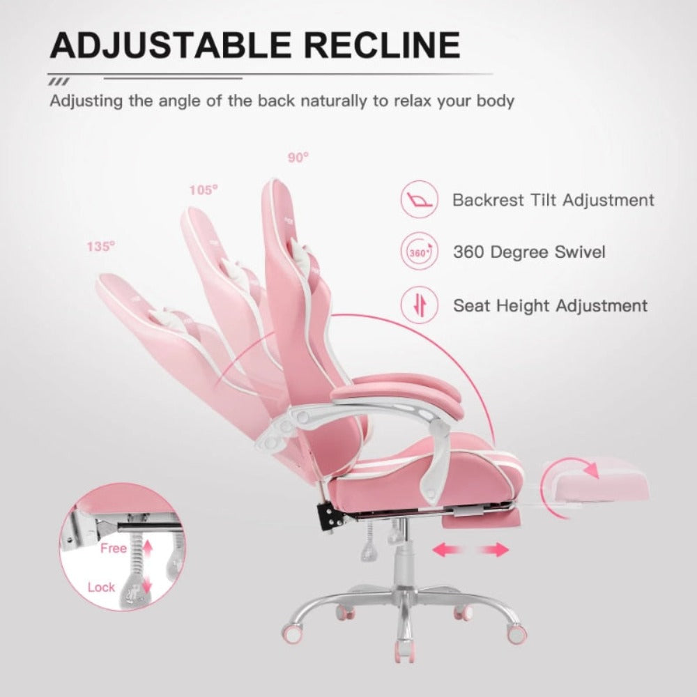 Footrest Gaming Chair in Pink