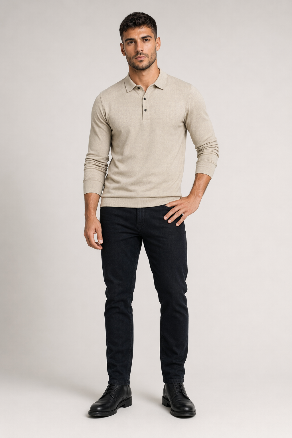 Long-Sleeved Polo Shirt for Men: A Timeless Classic Khaki