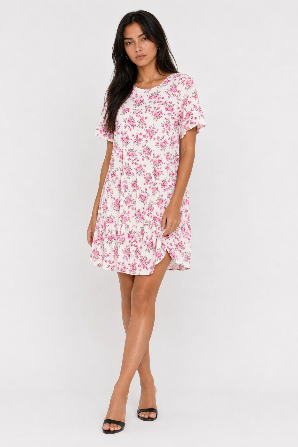 Floral Dress with Frilled Sleeves for Women Pink