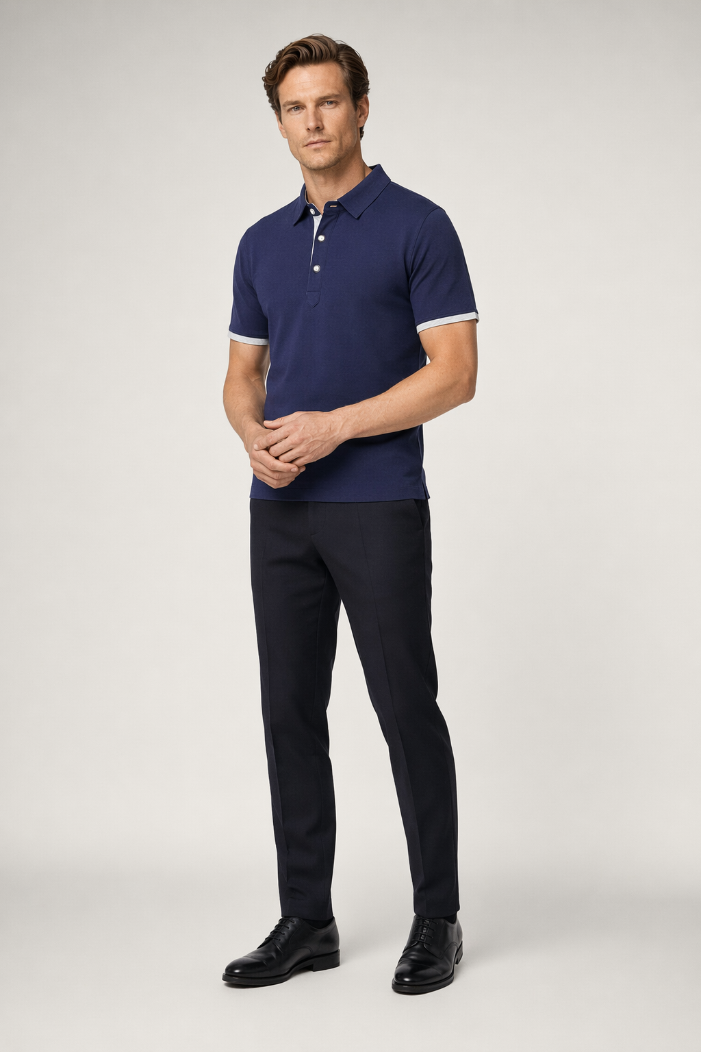Slim-Fit Short-Sleeve Polo Shirt for Men Navy