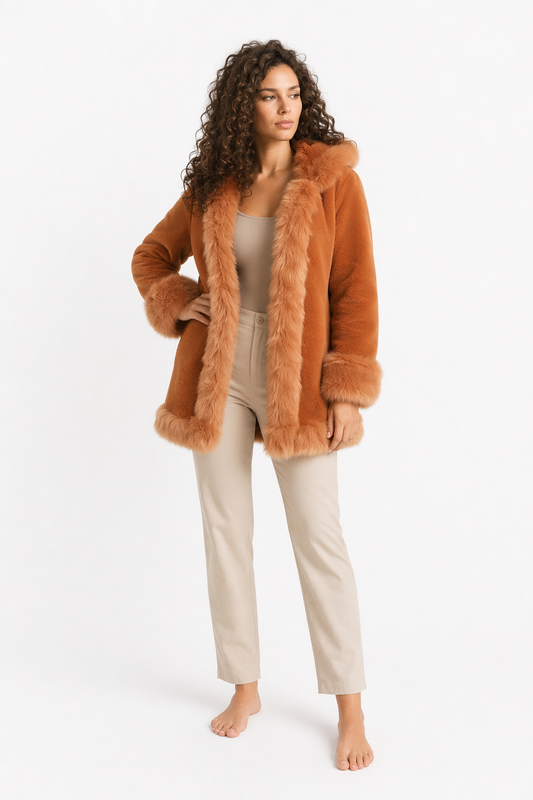 Faux Fur Hooded Women's Coat Ginger