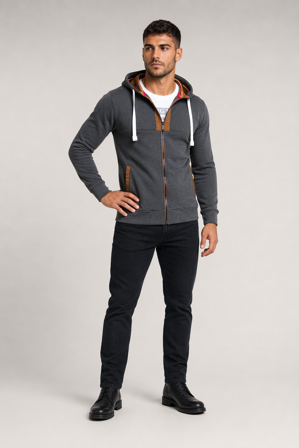 Zippered Hooded Jacket for Men's Casual Wear Default