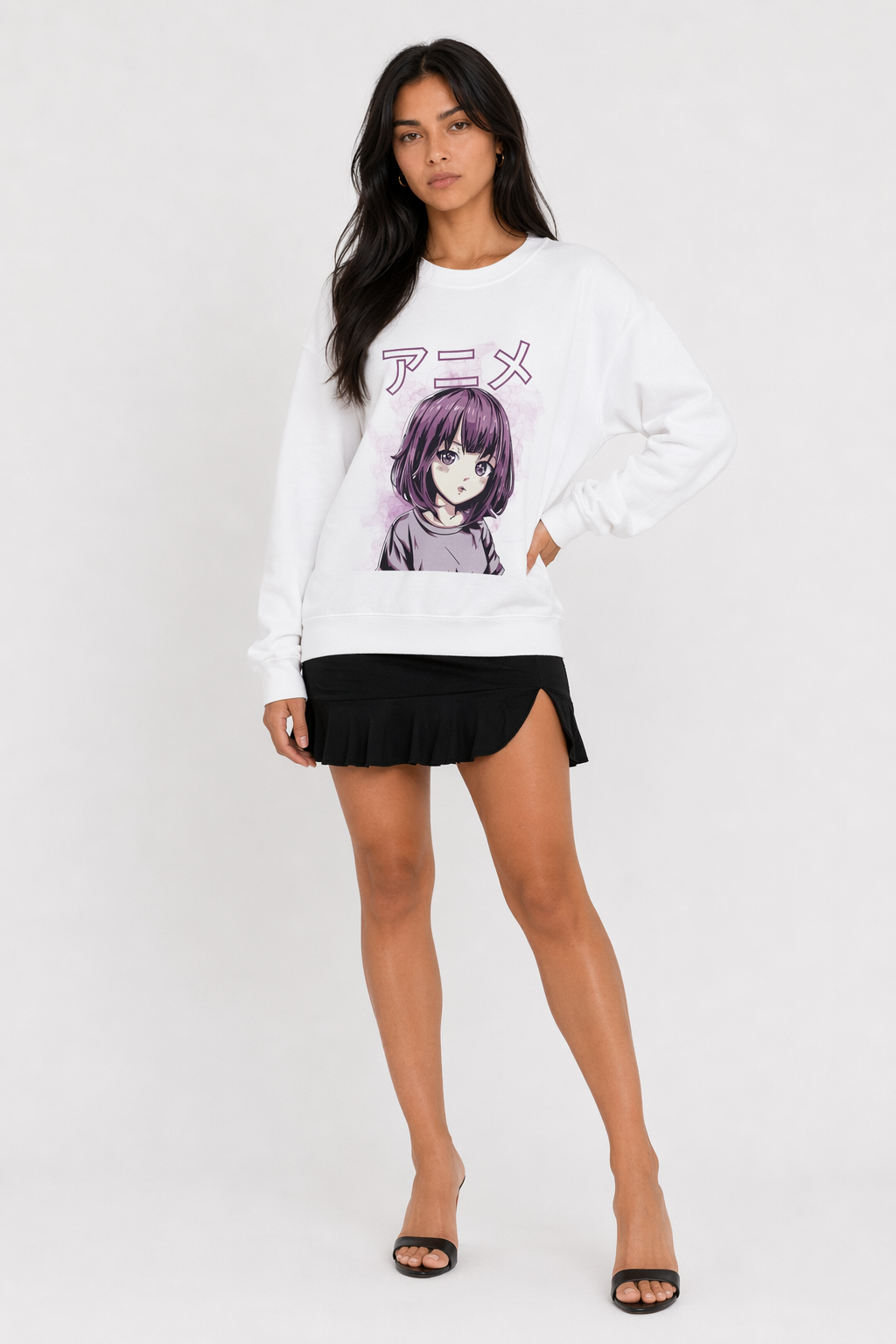 Anime Sweatshirt in Vibrant Purple White
