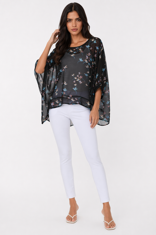 Chiffon Top with Printed Birds for Women Default