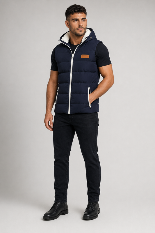 Ultra Cozy Winter Hooded Puffy Vest for Men in Navy Default