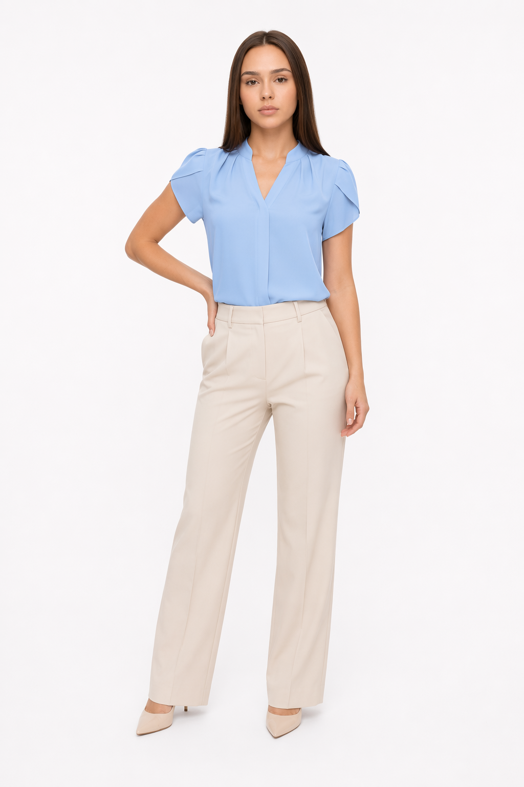 Slim Fit V-Neck Blouse for Women Blue
