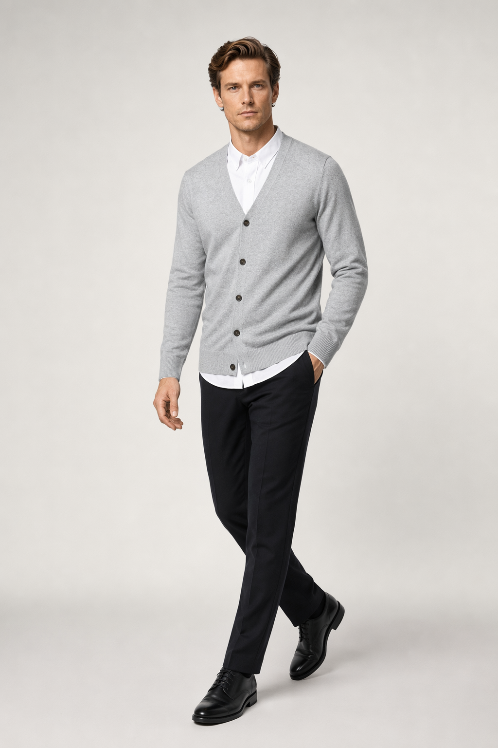 Everyday Men's Knitted Button-Up Cardigan Light Gray