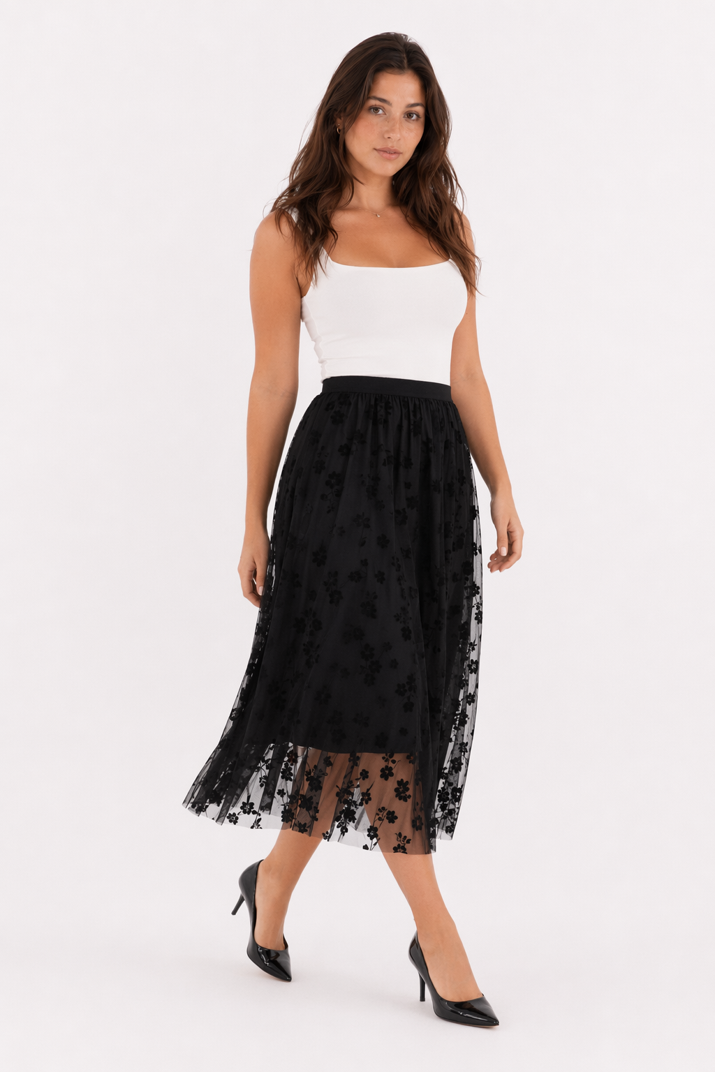 High Waisted Elastic Women's A-Line Skirt Black