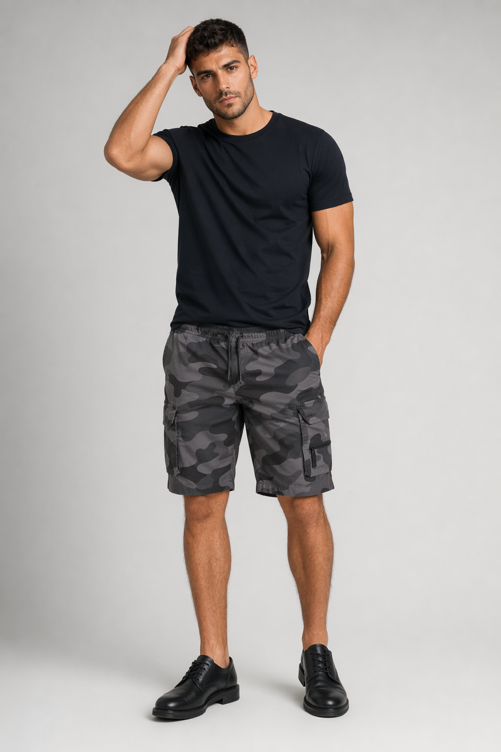 Summer Elastic Waist Men's Casual Shorts Camouflage Gray