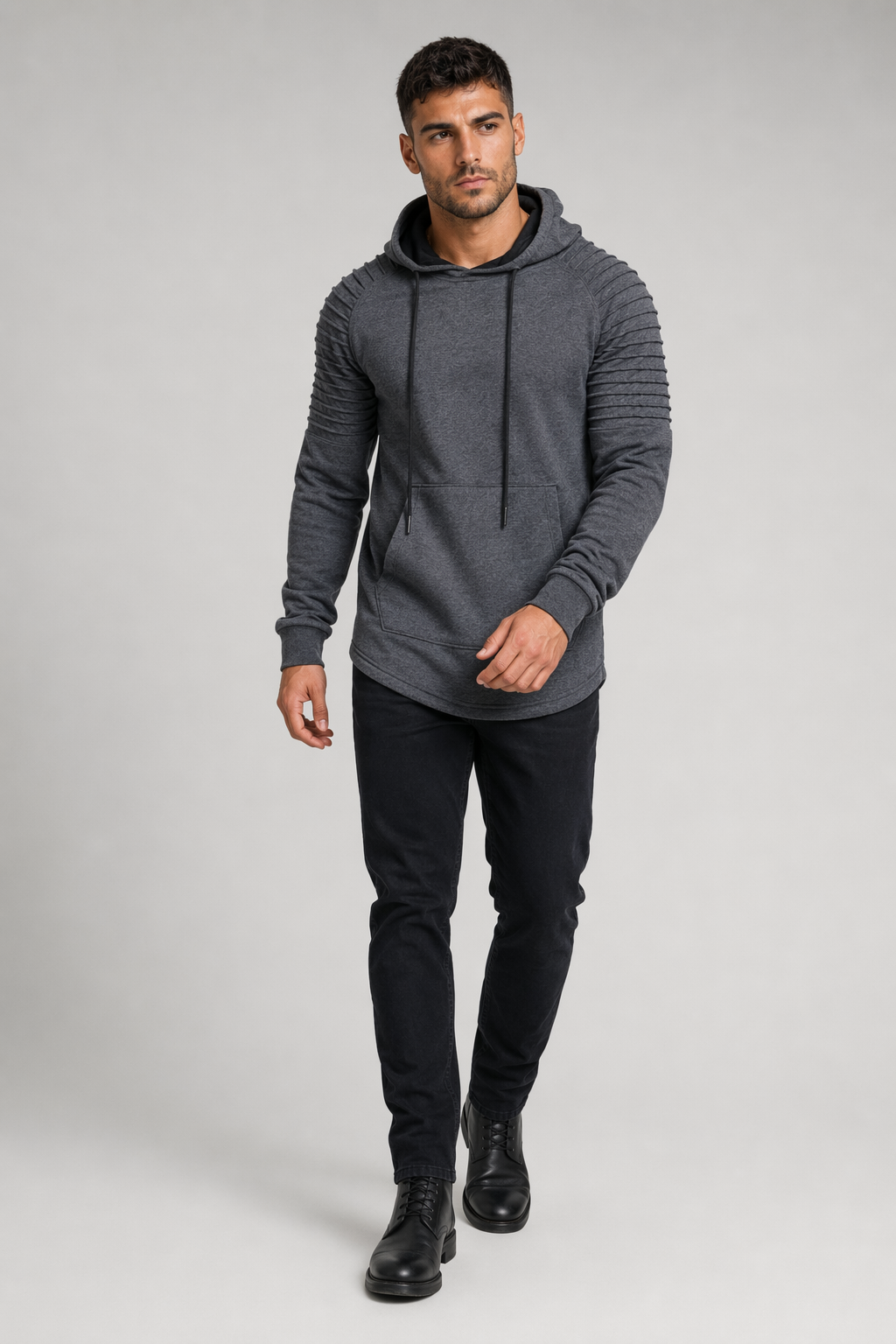 Dark Gray Slim Fit Biker Hoodie for Men Default