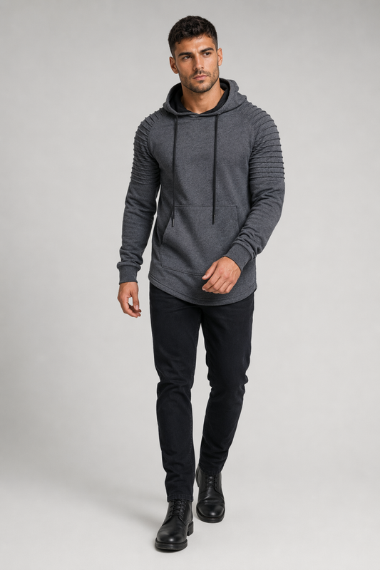 Dark Gray Slim Fit Biker Hoodie for Men Default