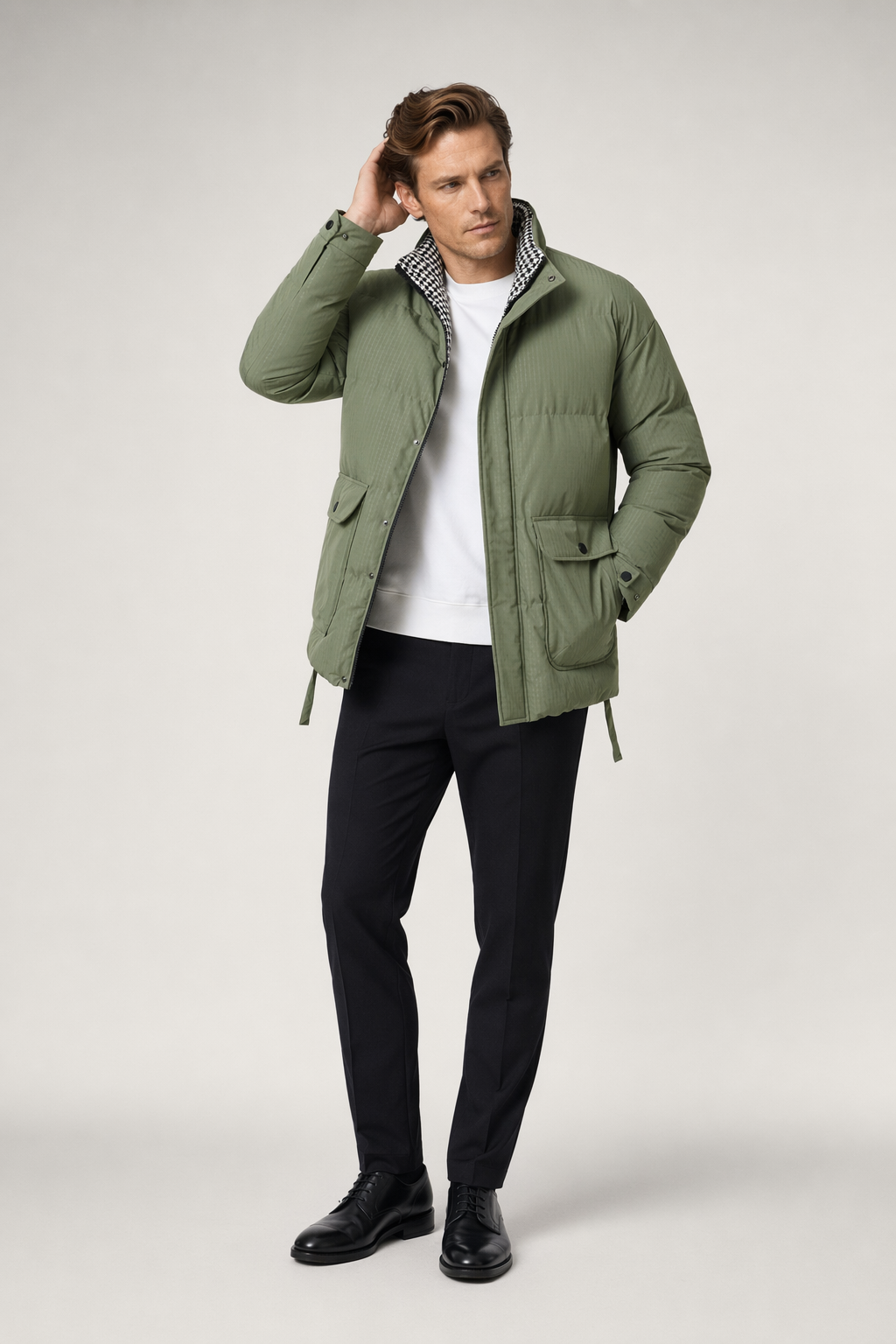 Houndstooth Quilted Jacket for Men Green