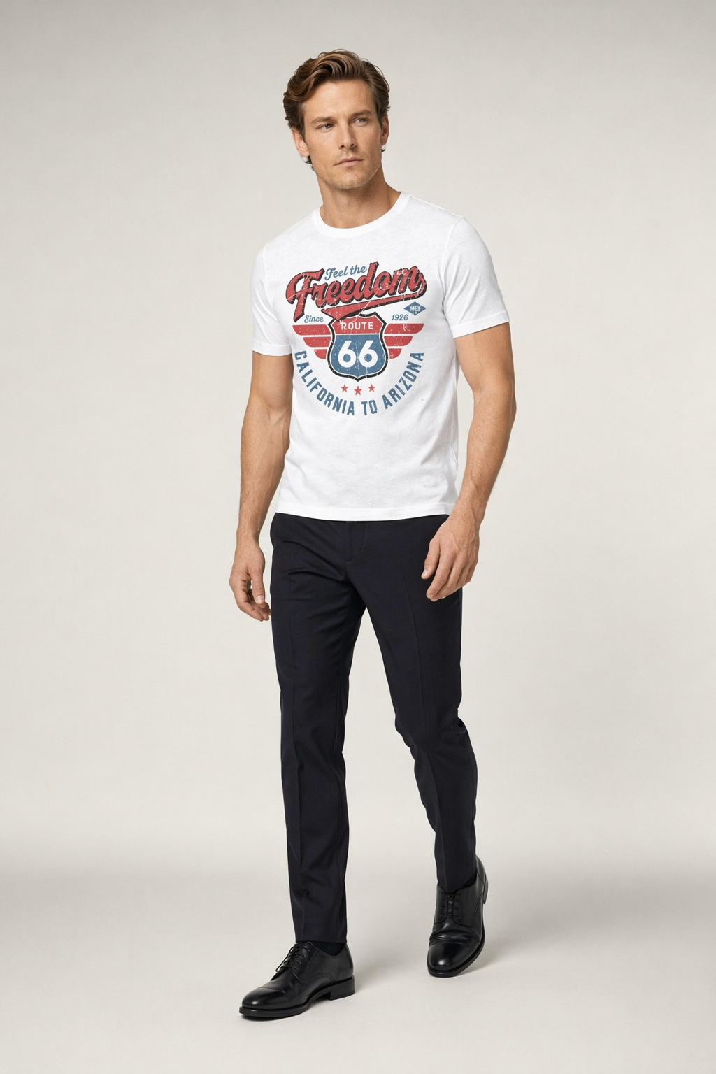 Logo Route 66 Print Men's Tee White