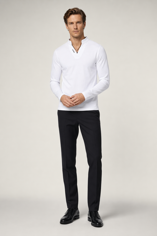 Long Sleeve V-Neck Casual Men's Shirt White