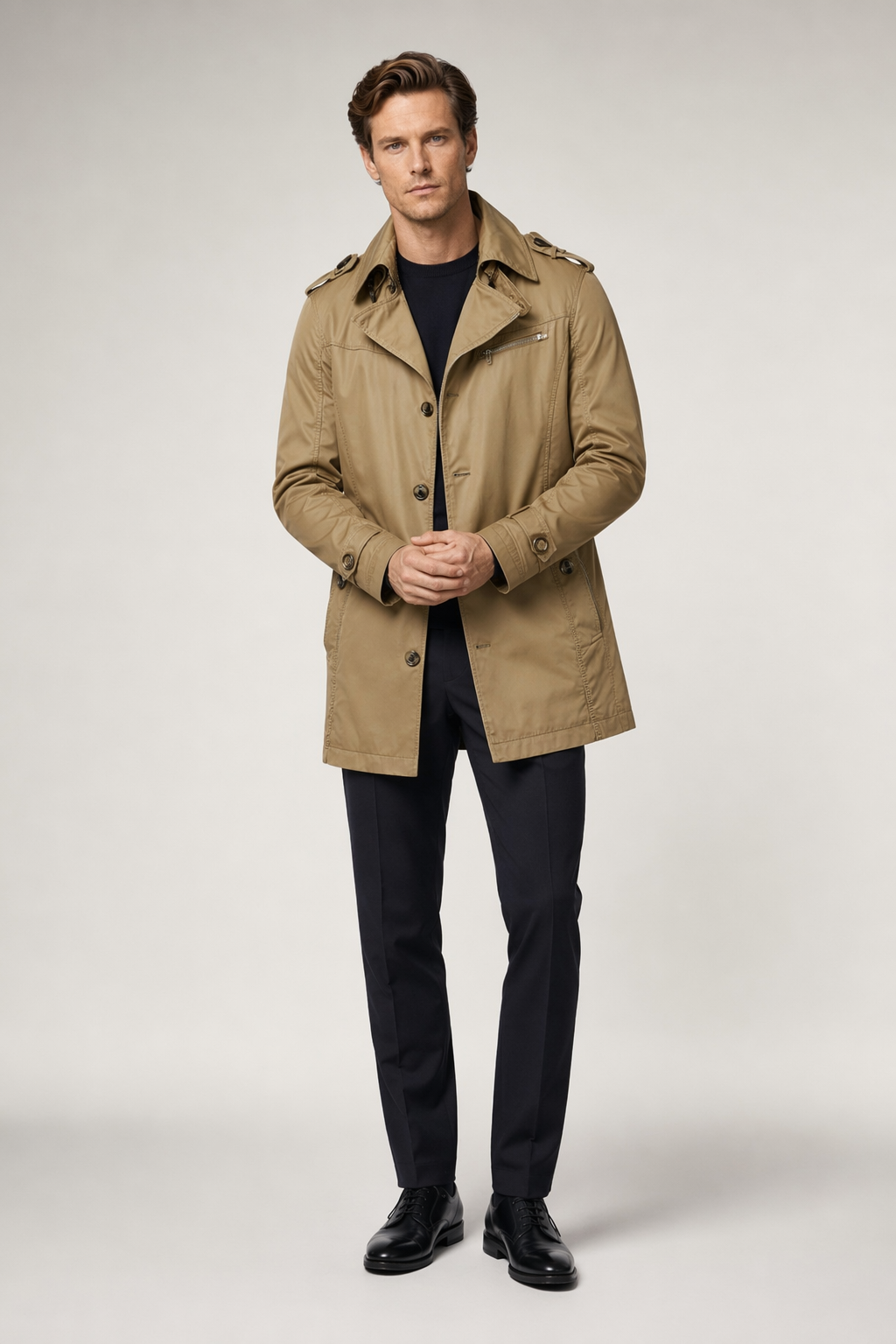 Mid-Length Trench Coat for Men: Enhancing Style and Versatility Khaki