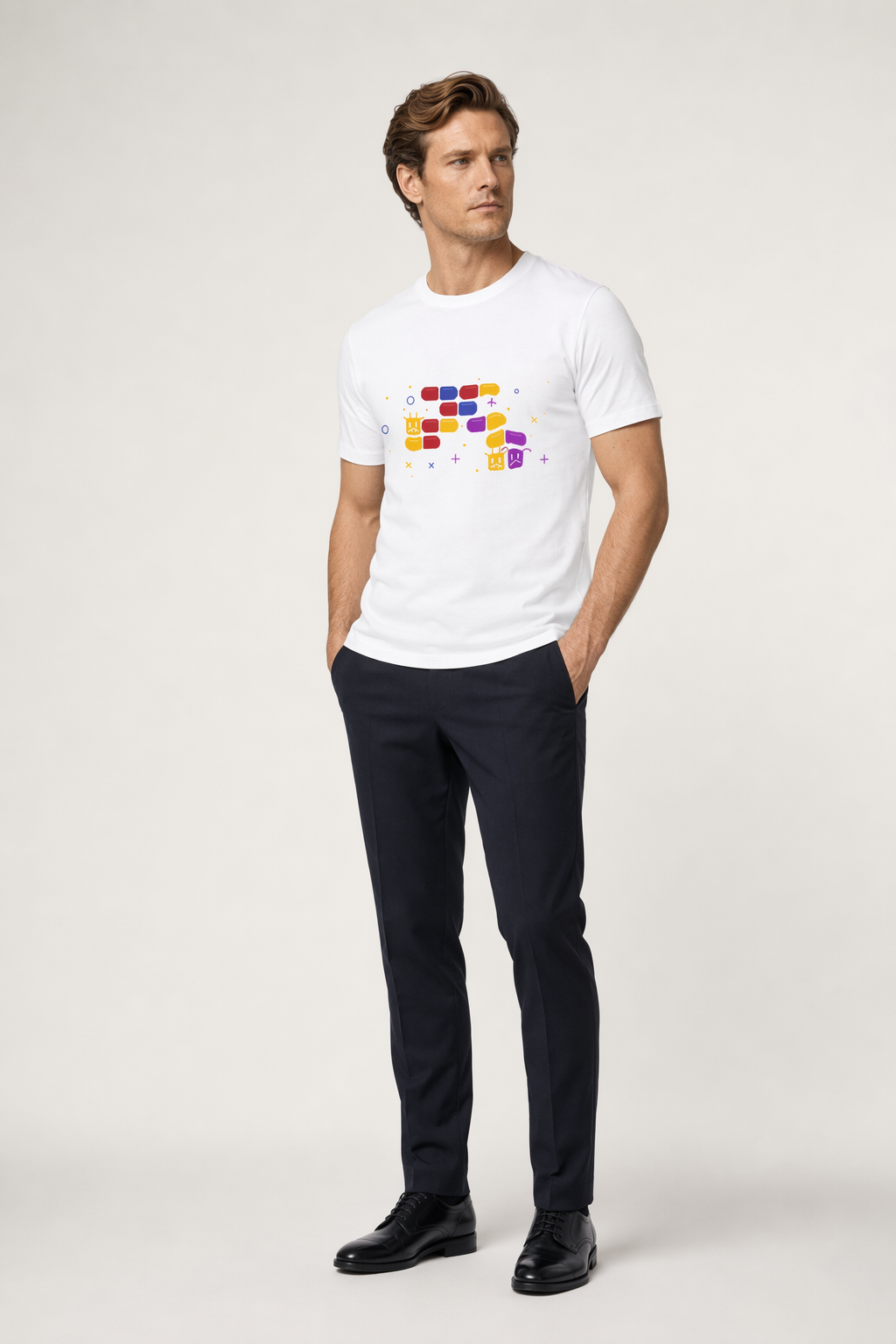 Retro Logo Short Sleeve T-Shirt for Male Gamers White