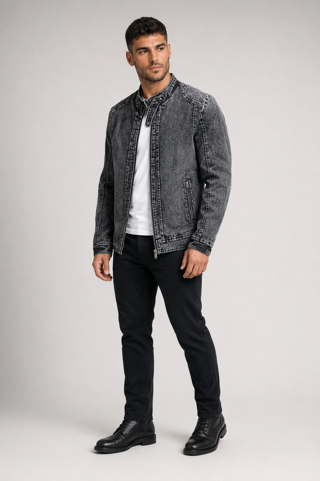 Men's Motorcycle Denim Jacket Black