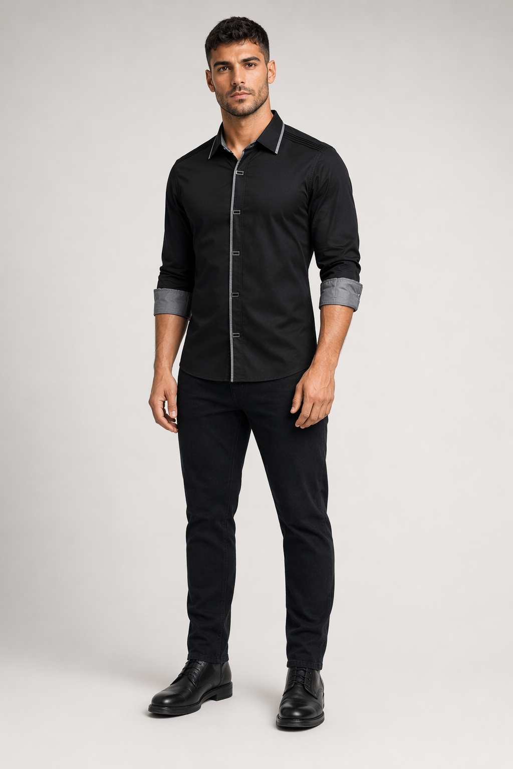 Layered Shoulder Detail Men's Shirt black