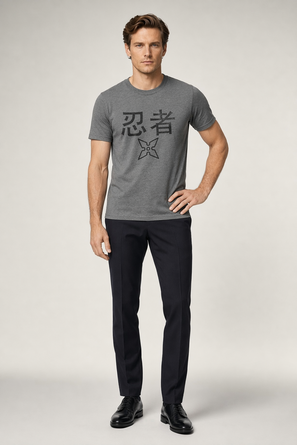 Ninja T-Shirt with a Worn-Out Look Deep Heather