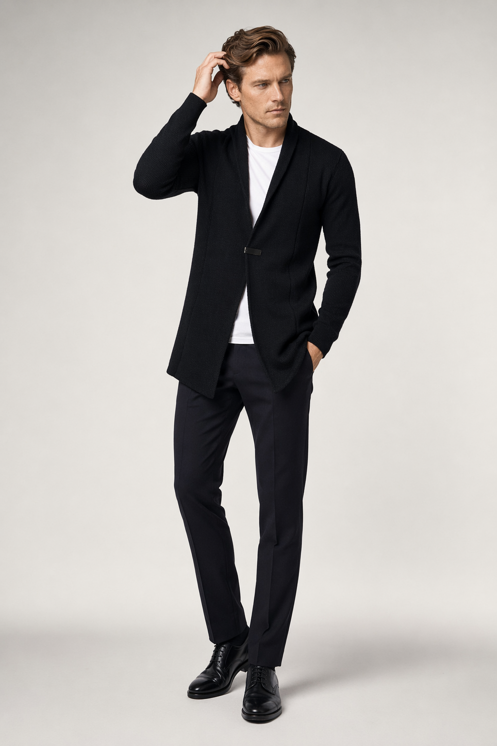 Single Button Men's Mid-Length Cardigan Black