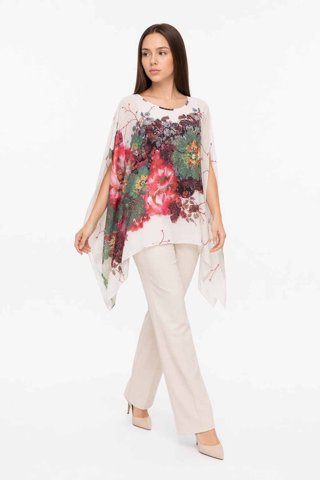 Chiffon Peony Oversized Blouse for Women White